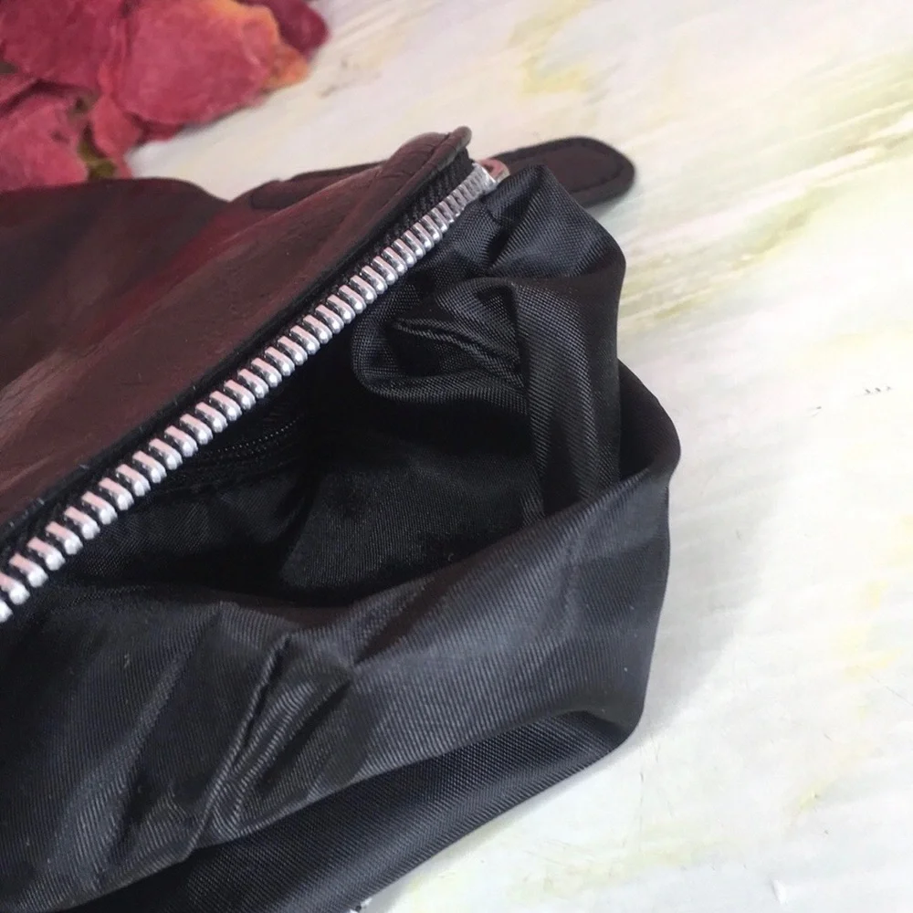 Vintage Black Leather Fold over Zippered Clutch